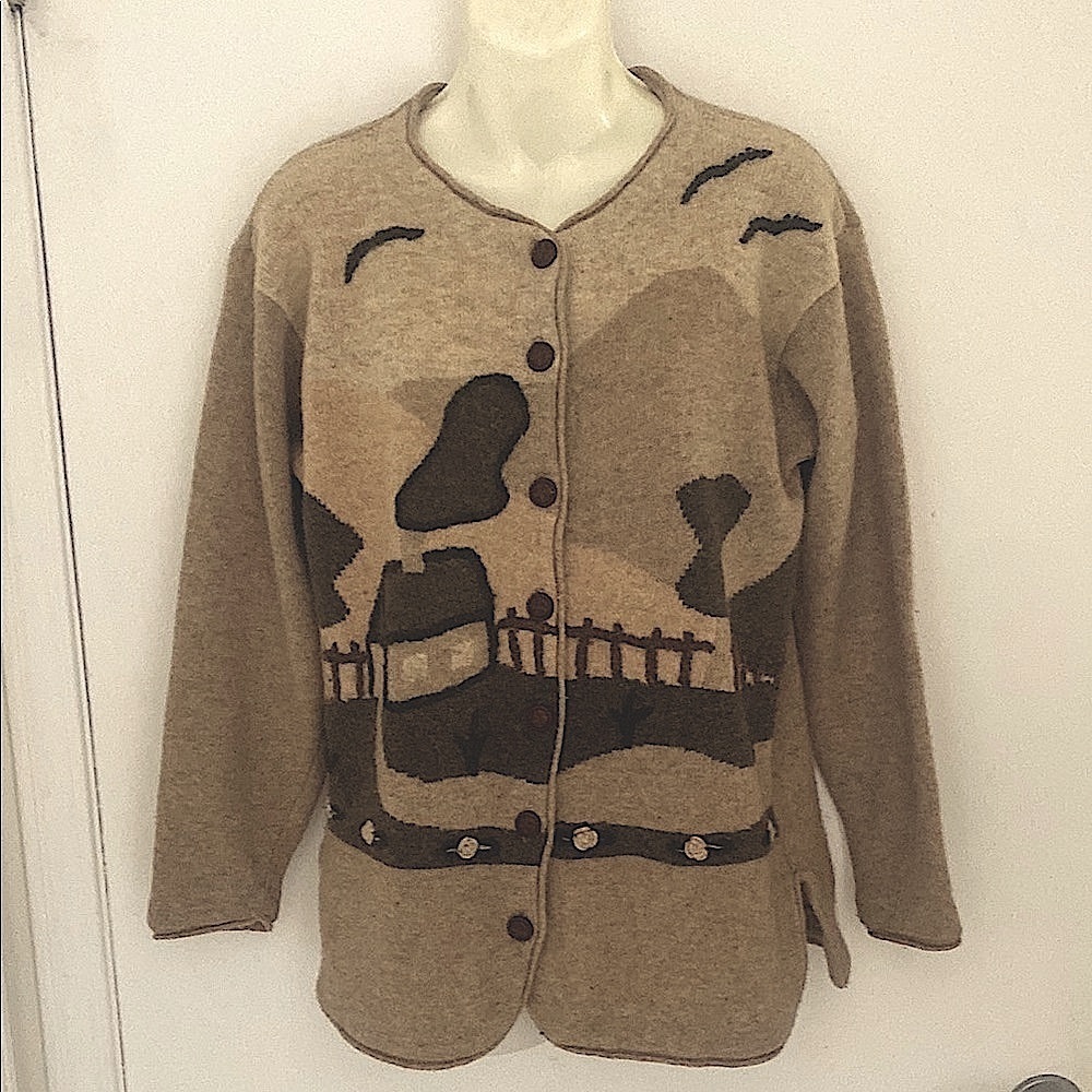 VINTAGE TRANSIT Romantique long sleeved lambswool tan sweater Size Medium